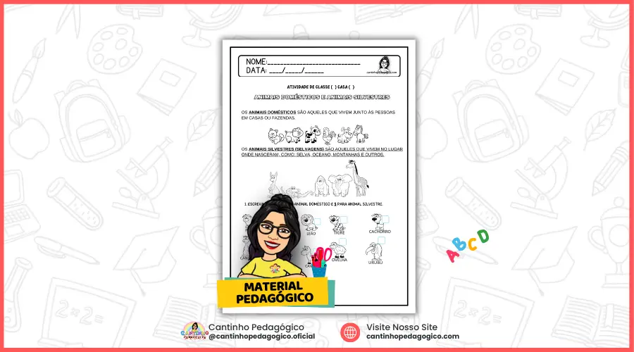Atividade sobre Animais Domésticos e Silvestres para Educação Infantil