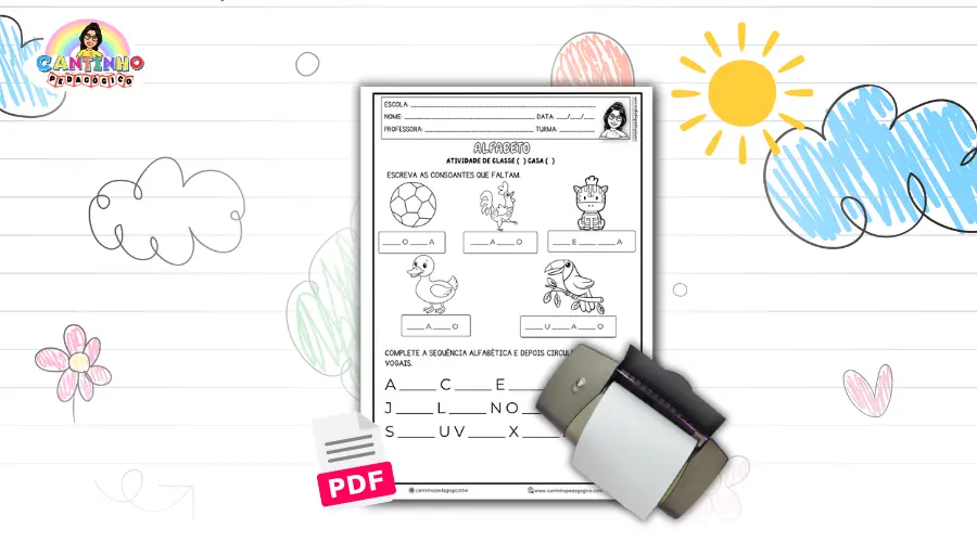 Atividade de Alfabetização Infantil: Preencha as Consoantes e Complete a Sequência Alfabética
